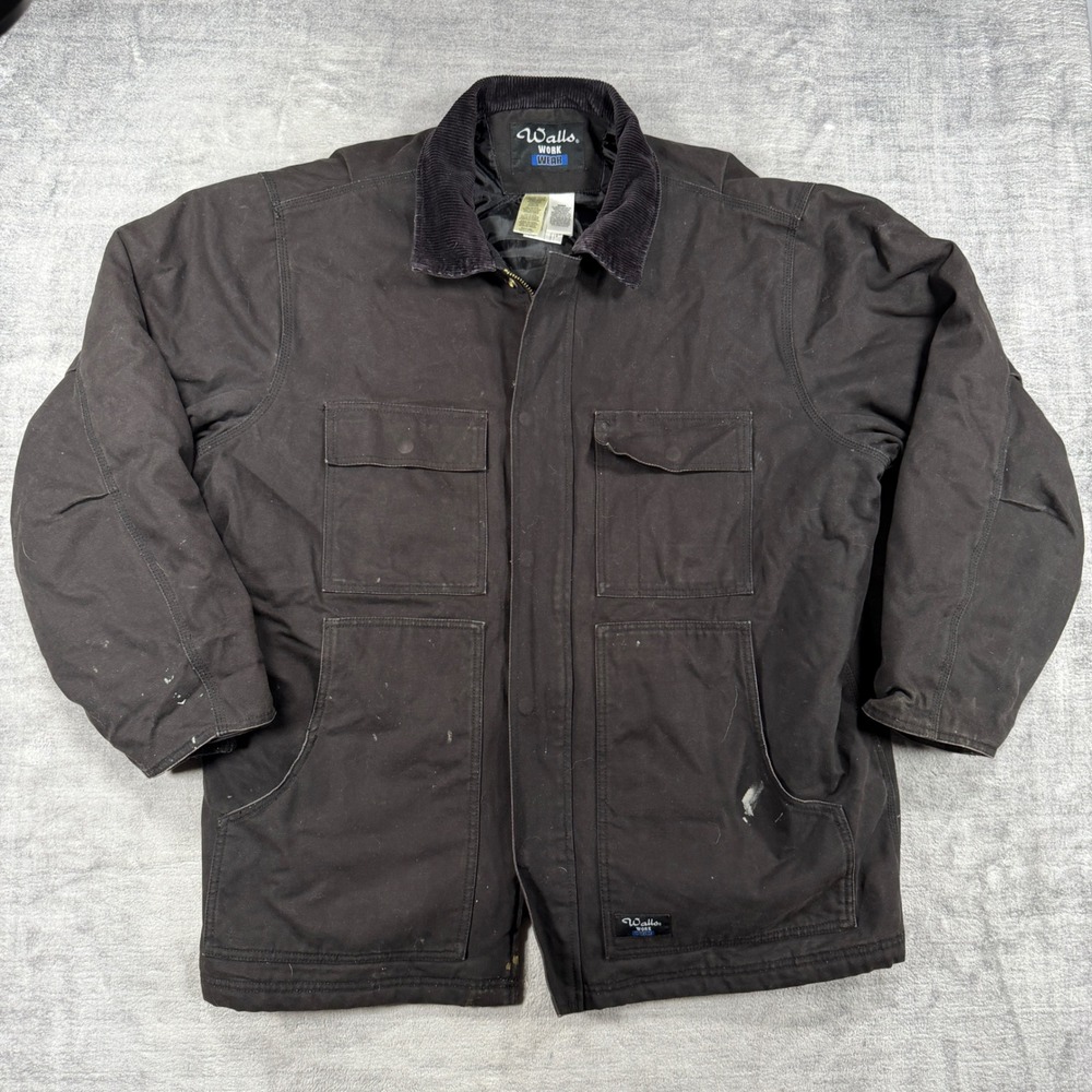 Walls Workwear Jacket Mens XL Black Arctic Canvas Quilted Distressed Barn Work